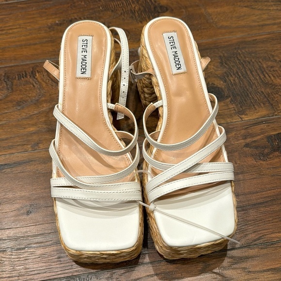 NEW! Steve Madden White Leather Belise Strappy Platform Sandals - Size 9 - Picture 5 of 13